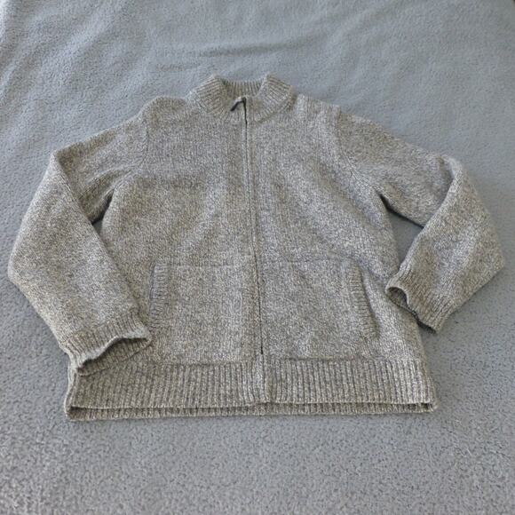 LL Bean Sweater Mens Large Full Zip Lambswool Heavy Knit Grandpa Lined Pockets - Picture 1 of 7